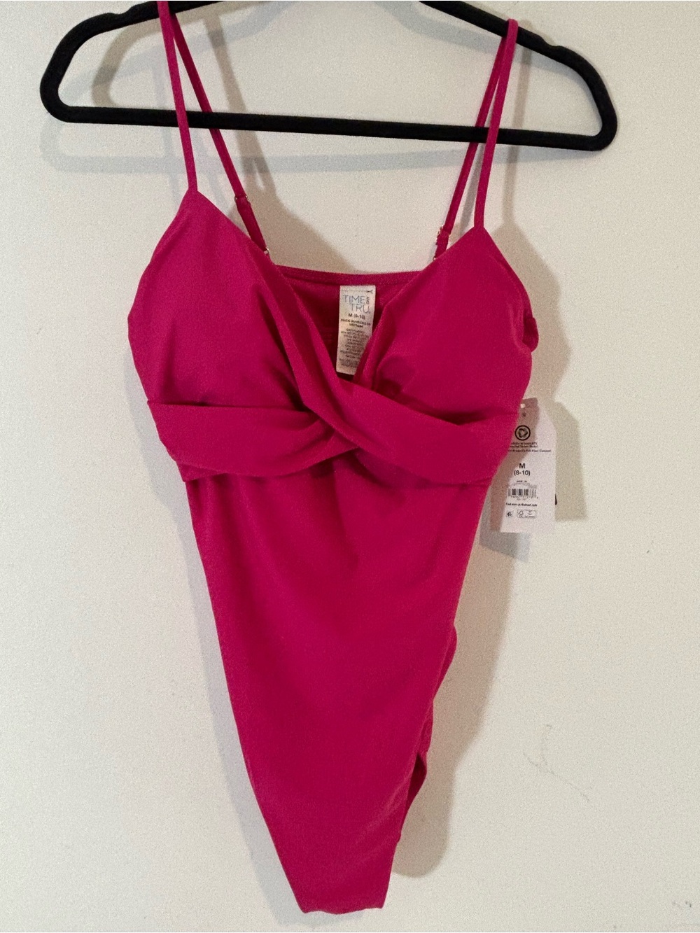 Time and Tru Women Medium 8-10 One Piece Swimsuit Hot Pink Summer Vacation Beach